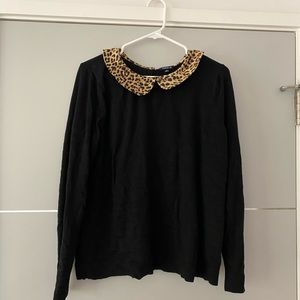 Black sweater with Leopard print Peter Pan collar!